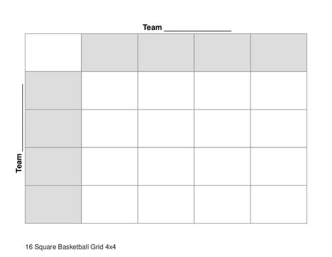 16 Square Basketball Grid 4x4