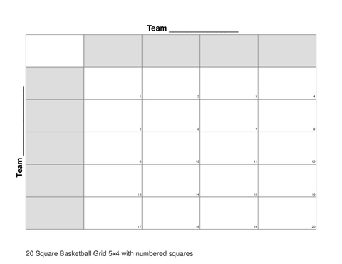 20 Square Basketball Grid 5x4 with numbered squares