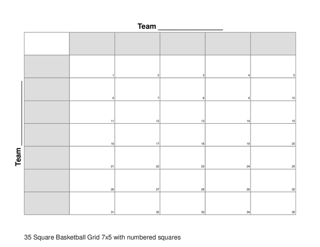 35 Square Basketball Grid 7x5 with numbered squares