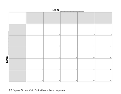 25 Square Soccer Grid 5x5 with numbered squares