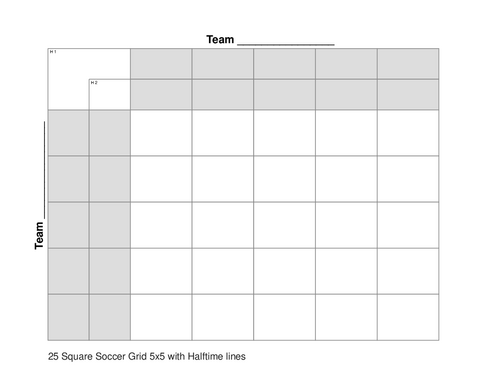 25 Square Soccer Grid 5x5 with Halftime lines