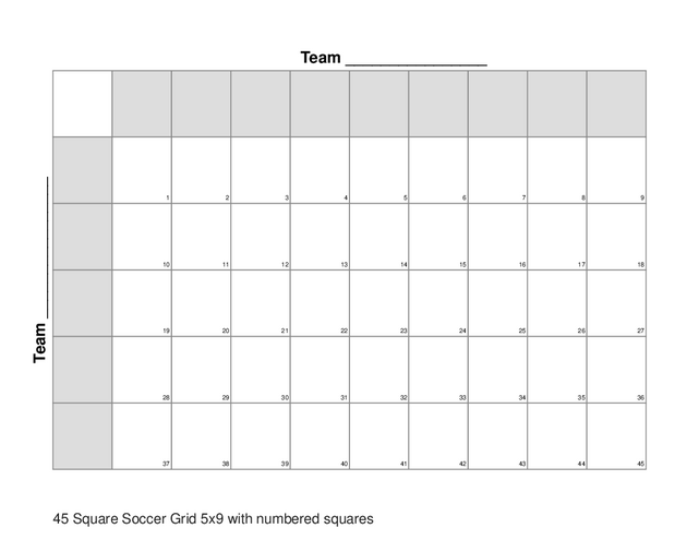 45 Square Soccer Grid 5x9 with numbered squares