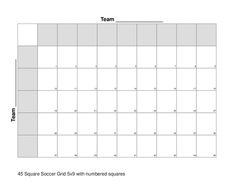 45 Square Soccer Grid 5x9 with numbered squares