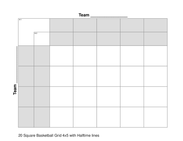 20 Square Basketball Grid 4x5 with Halftime lines