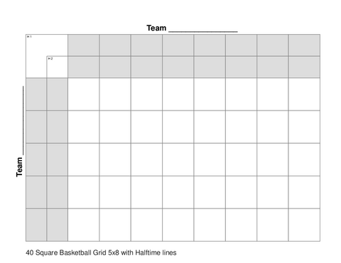 40 Square Basketball Grid 5x8 with Halftime lines