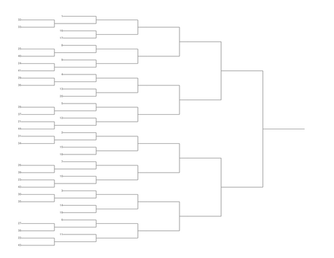 Single Elimination Bracket - Left to Right, 44 Teams, Seeded