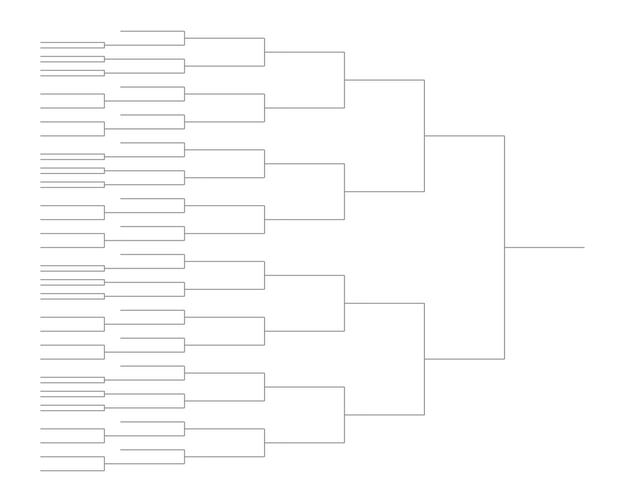 Single Elimination Bracket - Left to Right, 52 Teams