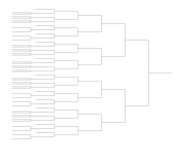 Single Elimination Bracket - Left to Right, 53 Teams