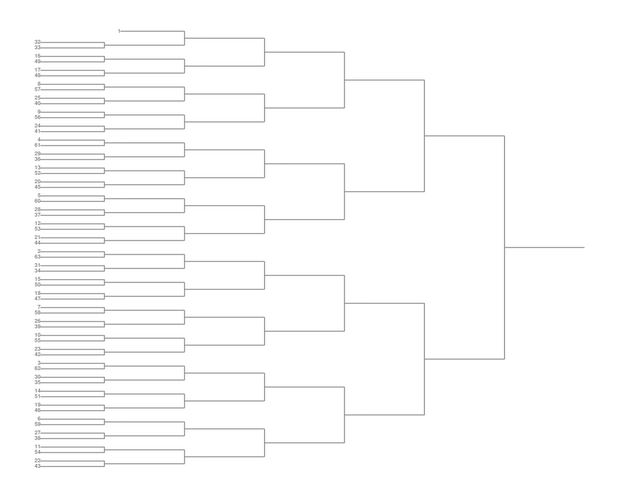 Single Elimination Bracket - Left to Right, 63 Teams, Seeded