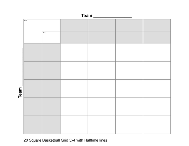 20 Square Basketball Grid 5x4 with Halftime lines