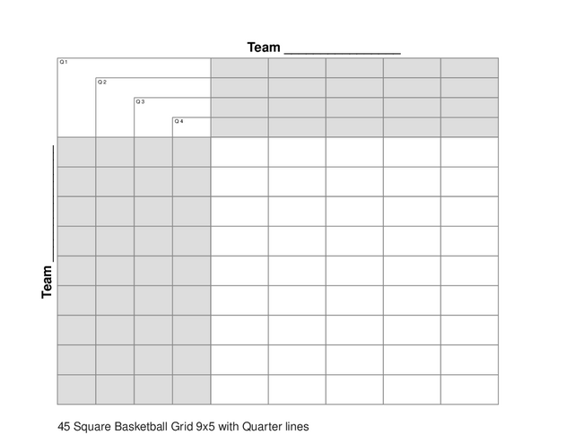 45 Square Basketball Grid 9x5 with Quarter lines