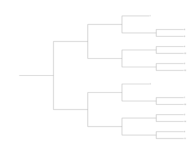 Single Elimination Bracket - Right to Left, 14 Teams, Seeded