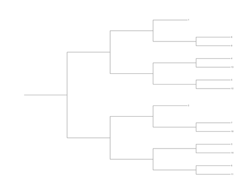 Single Elimination Bracket - Right to Left, 14 Teams, Seeded