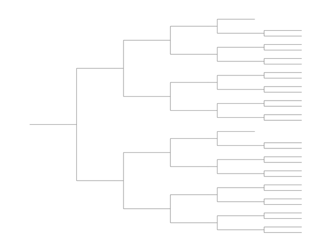 Single Elimination Bracket - Right to Left, 30 Teams