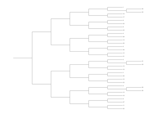 Single Elimination Bracket - Right to Left, 35 Teams, Seeded
