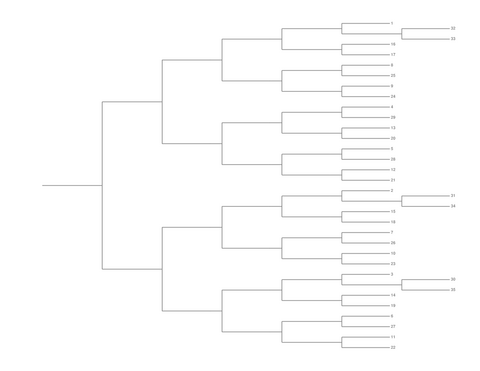 Single Elimination Bracket - Right to Left, 35 Teams, Seeded