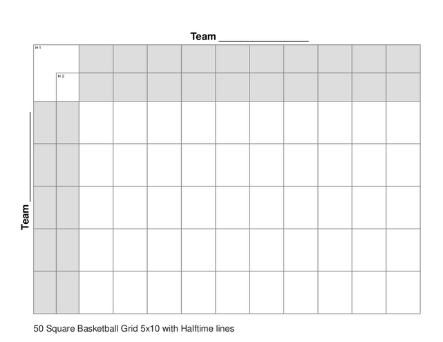 50 Square Basketball Grid 5x10 with Halftime lines