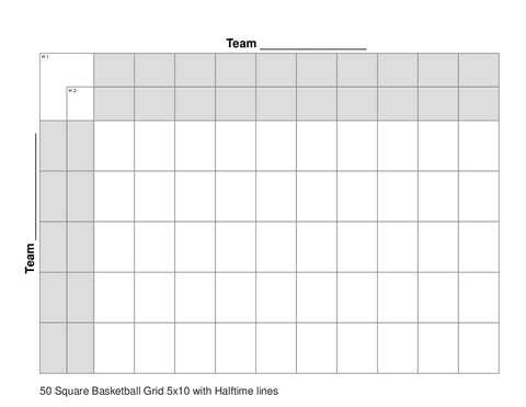50 Square Basketball Grid 5x10 with Halftime lines