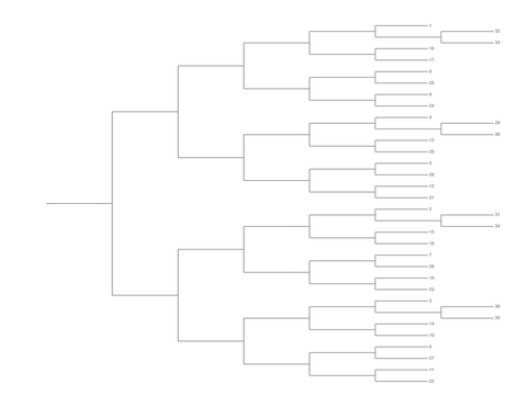 Single Elimination Bracket - Right to Left, 36 Teams, Seeded