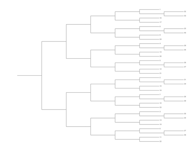 Single Elimination Bracket - Right to Left, 40 Teams, Seeded
