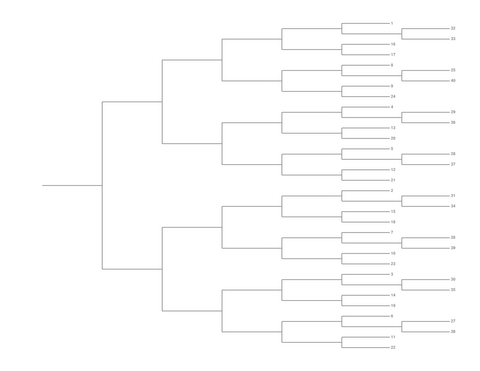 Single Elimination Bracket - Right to Left, 40 Teams, Seeded