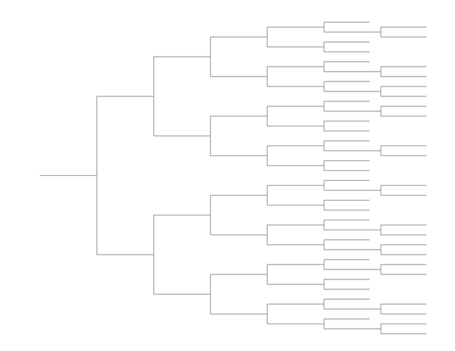Single Elimination Bracket - Right to Left, 43 Teams