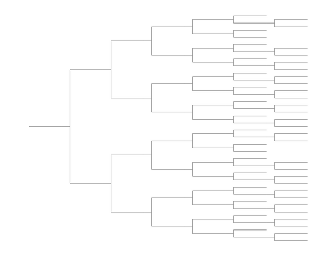 Single Elimination Bracket - Right to Left, 46 Teams