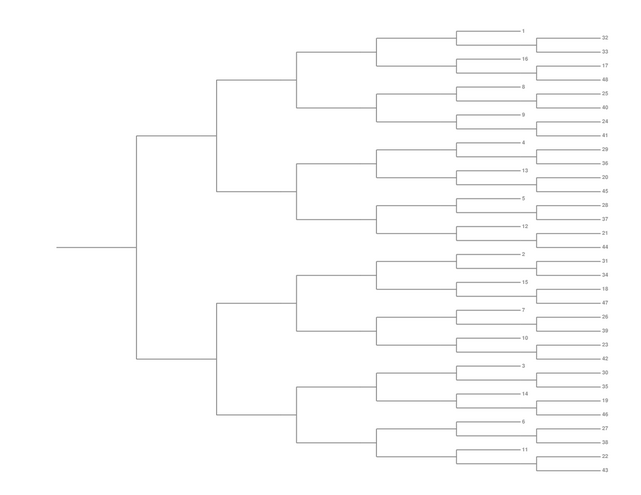 Single Elimination Bracket - Right to Left, 48 Teams, Seeded
