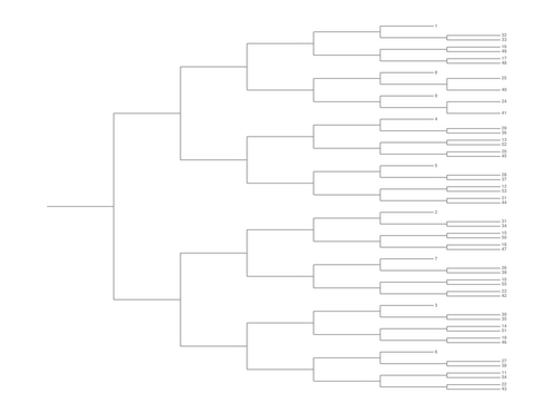 Single Elimination Bracket - Right to Left, 55 Teams, Seeded