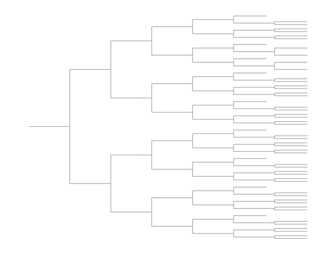 Single Elimination Bracket - Right to Left, 55 Teams