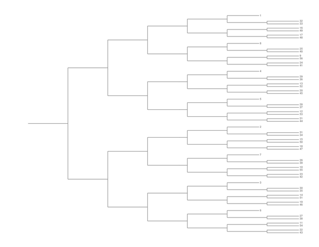 Single Elimination Bracket - Right to Left, 56 Teams, Seeded