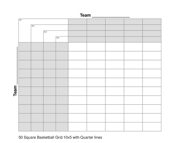 50 Square Basketball Grid 10x5 with Quarter lines