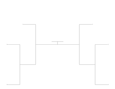 Single Elimination Bracket - Outside to Inside, 6 Teams, Seeded