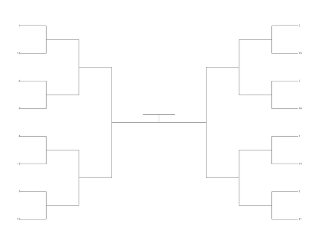 Single Elimination Bracket - Outside to Inside, 16 Teams, Seeded