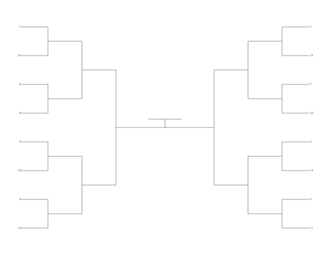 Single Elimination Bracket - Outside to Inside, 16 Teams, Seeded