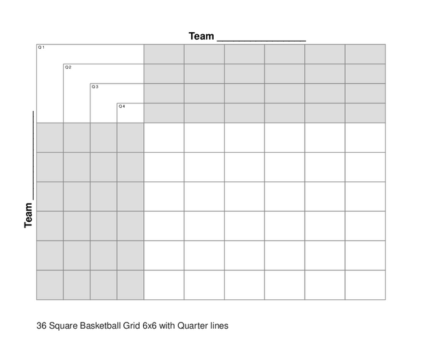 36 Square Basketball Grid 6x6 with Quarter lines