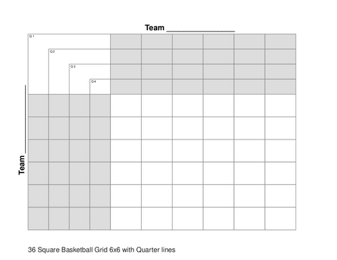 36 Square Basketball Grid 6x6 with Quarter lines