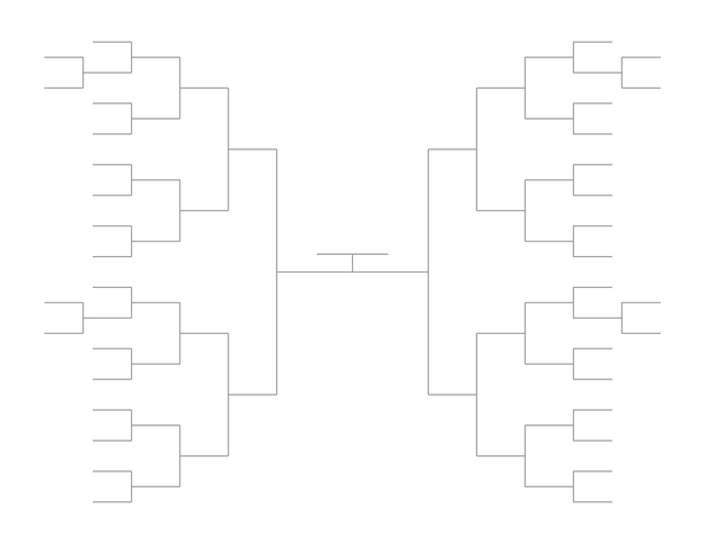 Single Elimination Bracket - Outside to Inside, 36 Teams