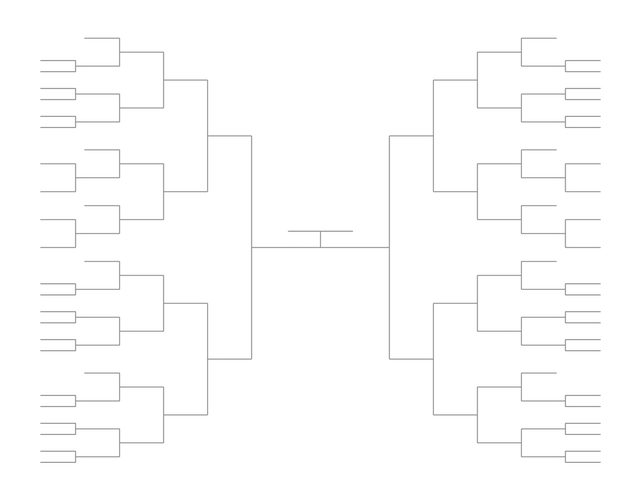 Single Elimination Bracket - Outside to Inside, 54 Teams