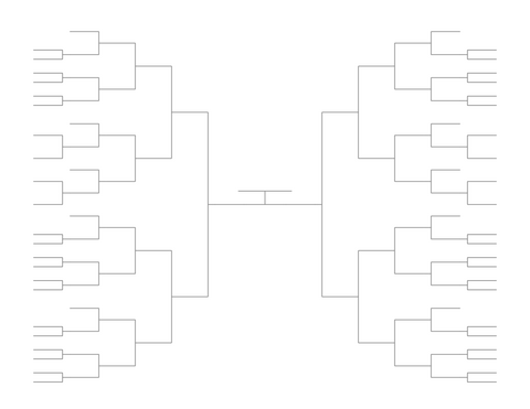 Single Elimination Bracket - Outside to Inside, 54 Teams