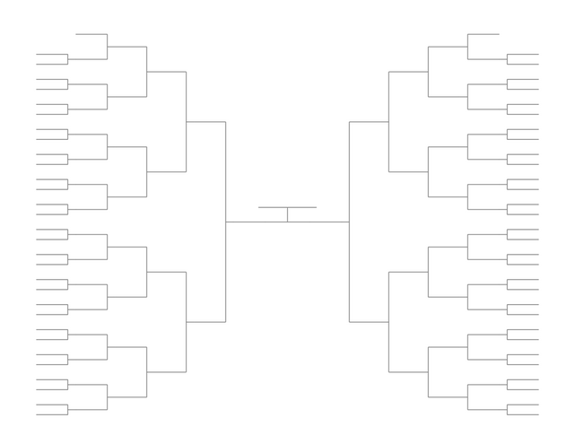 Single Elimination Bracket - Outside to Inside, 62 Teams