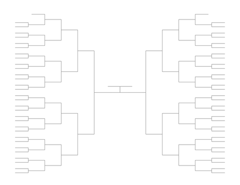 Single Elimination Bracket - Outside to Inside, 62 Teams