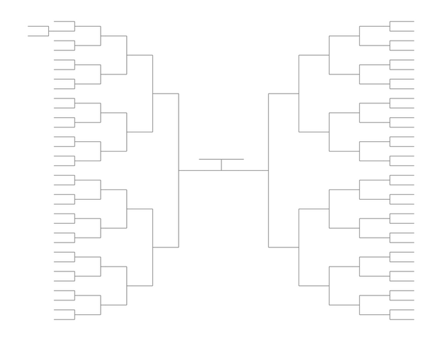 Single Elimination Bracket - Outside to Inside, 65 Teams