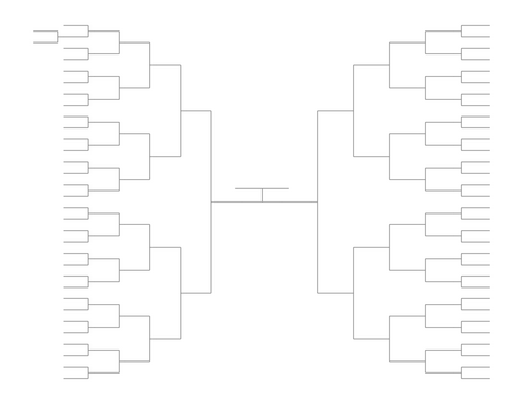 Single Elimination Bracket - Outside to Inside, 65 Teams