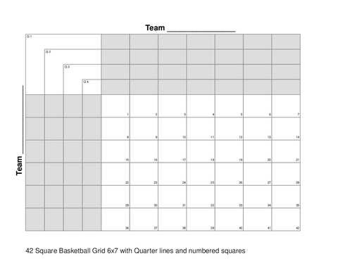 42 Square Basketball Grid 6x7 with Quarter lines and numbered squares