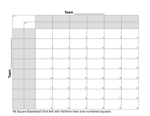 48 Square Basketball Grid 8x6 with Halftime lines and numbered squares