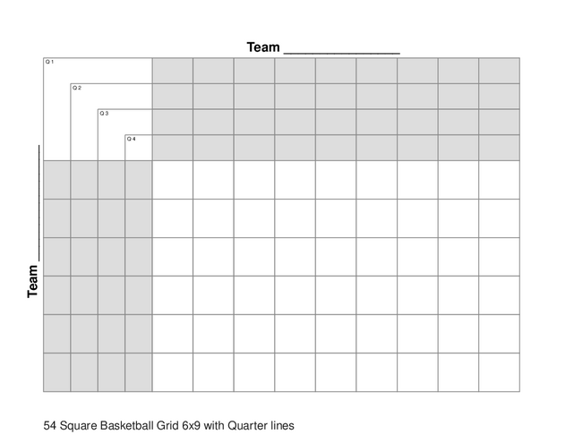54 Square Basketball Grid 6x9 with Quarter lines