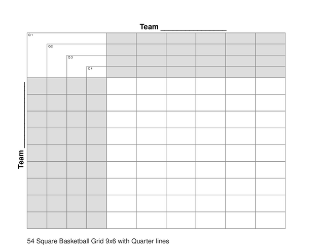 54 Square Basketball Grid 9x6 with Quarter lines