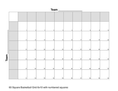 60 Square Basketball Grid 6x10 with numbered squares