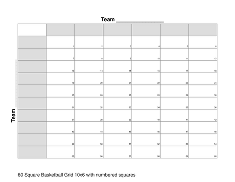 60 Square Basketball Grid 10x6 with numbered squares